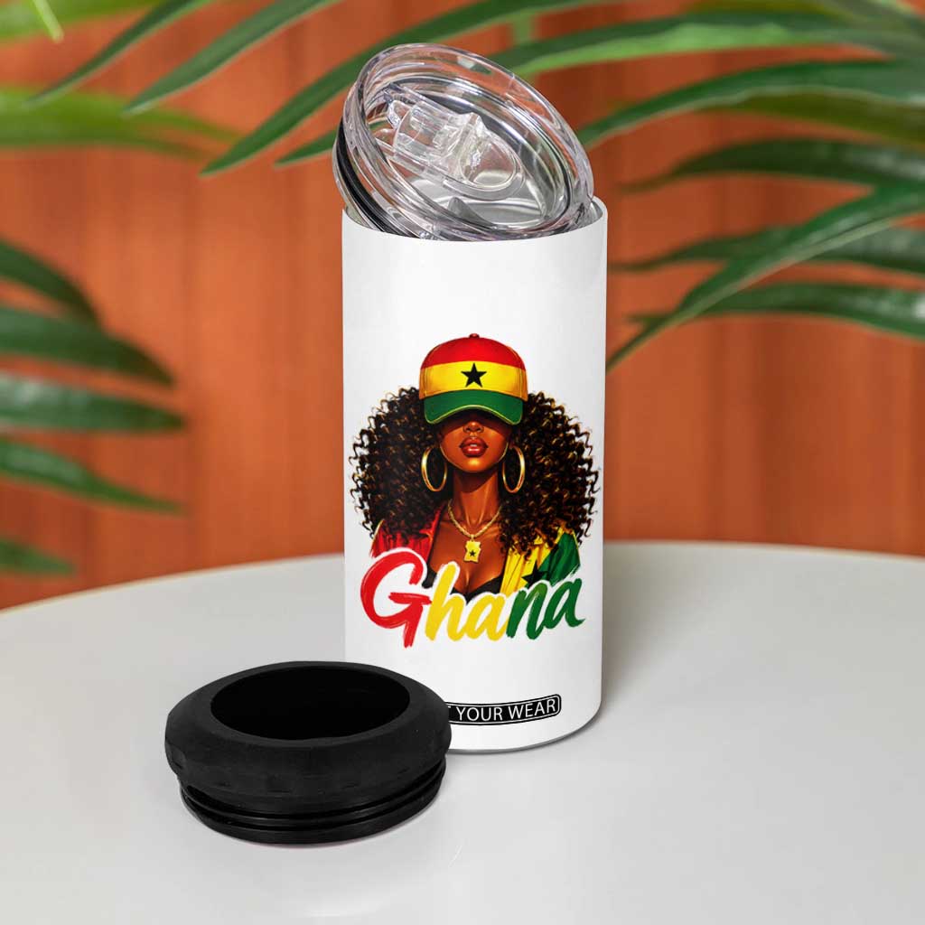 Ghanaian Princess Ghana Flag Melanin 4 in 1 Can Cooler Tumbler Black Girls