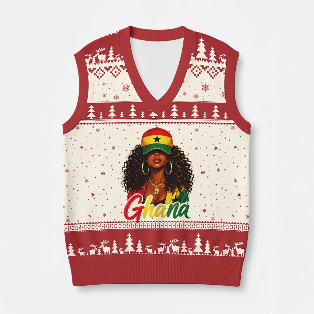 Ghanaian Princess Ghana Flag Melanin V-Neck Knit Sweater Vest Black Girls