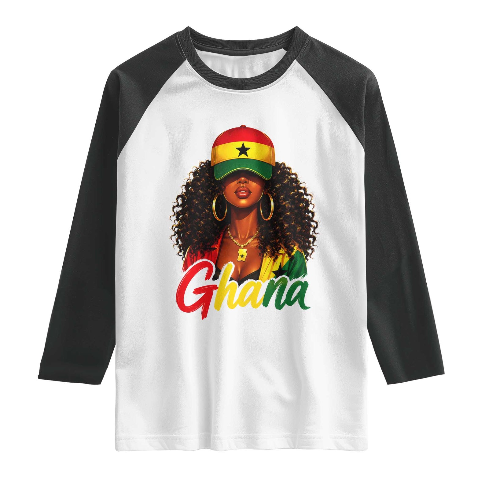 Ghanaian Princess Ghana Flag Melanin Raglan Shirt Black Girls TS10 White Black Print Your Wear