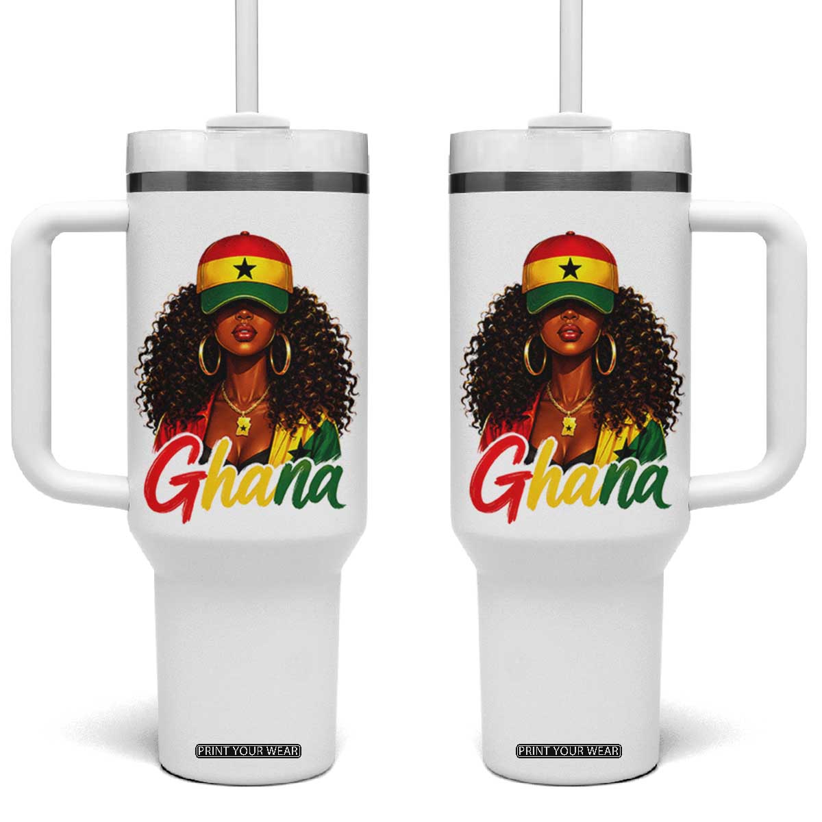 Ghanaian Princess Ghana Flag Melanin Tumbler With Handle Black Girls TS10 One Size: 40 oz White Print Your Wear