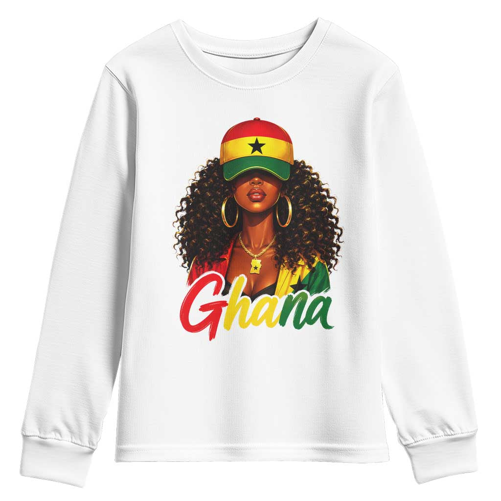 Ghanaian Princess Ghana Flag Melanin Youth Sweatshirt Black Girls TS10 White Print Your Wear