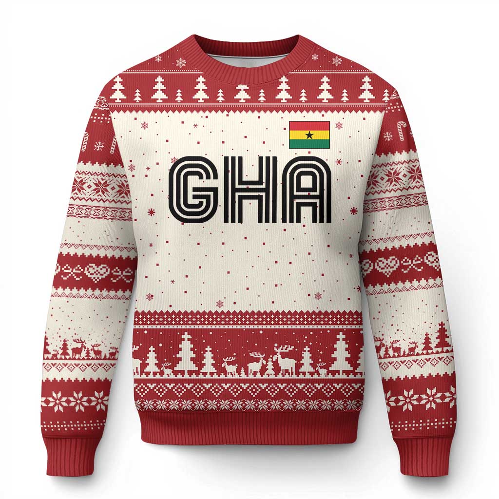 Proud Ghanaian Ugly Christmas Sweater Minimalist Ghana Typography Design Ghana Flag TS10 Beige Red Print Your Wear