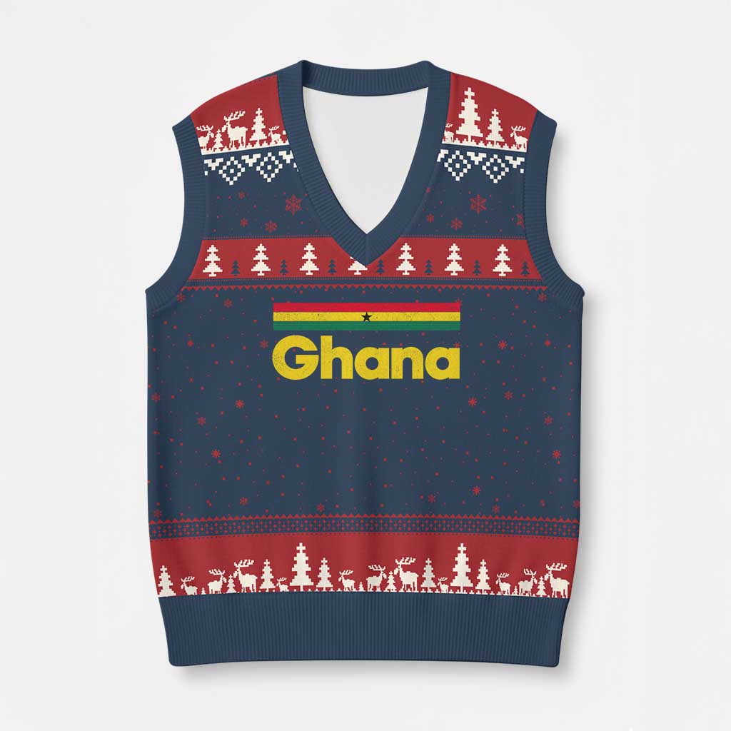 Vintage Ghana Flag V-Neck Knit Sweater Vest Proud Ghanaian Heritage African Pride