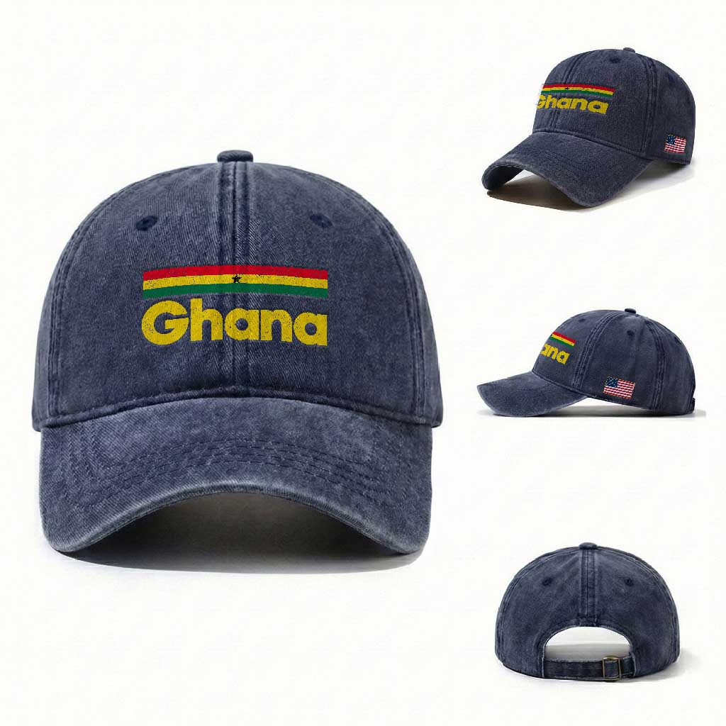 Vintage Ghana Flag Washed Cotton Baseball Cap Proud Ghanaian Heritage African Pride