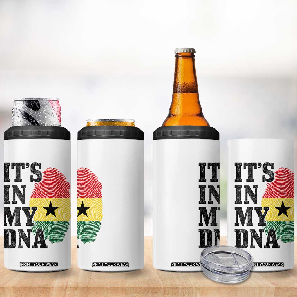 Its In My DNA Ghana 4 in 1 Can Cooler Tumbler Fingerprint Flag Proud Ghanaian Heritage Ghanese Roots