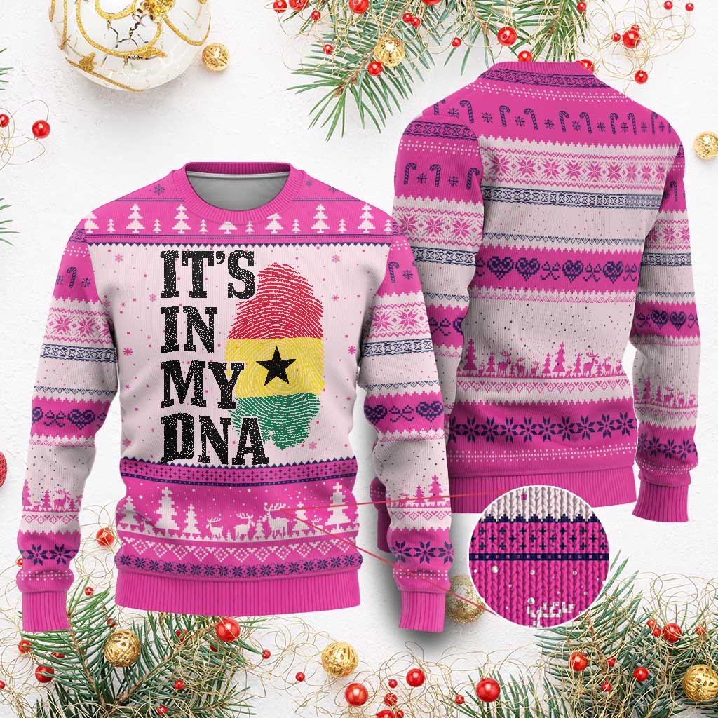 Its In My DNA Ghana Ugly Christmas Sweater Fingerprint Flag Proud Ghanaian Heritage Ghanese Roots