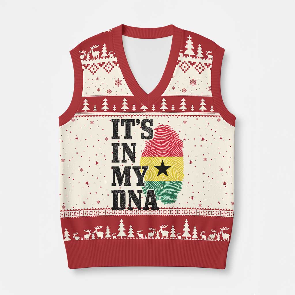 Its In My DNA Ghana V-Neck Knit Sweater Vest Fingerprint Flag Proud Ghanaian Heritage Ghanese Roots TS10 Beige Red Print Your Wear