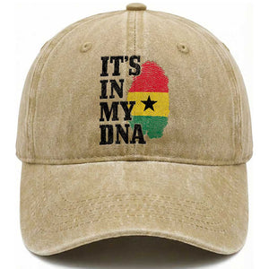 Its In My DNA Ghana Washed Cotton Baseball Cap Fingerprint Flag Proud Ghanaian Heritage Ghanese Roots