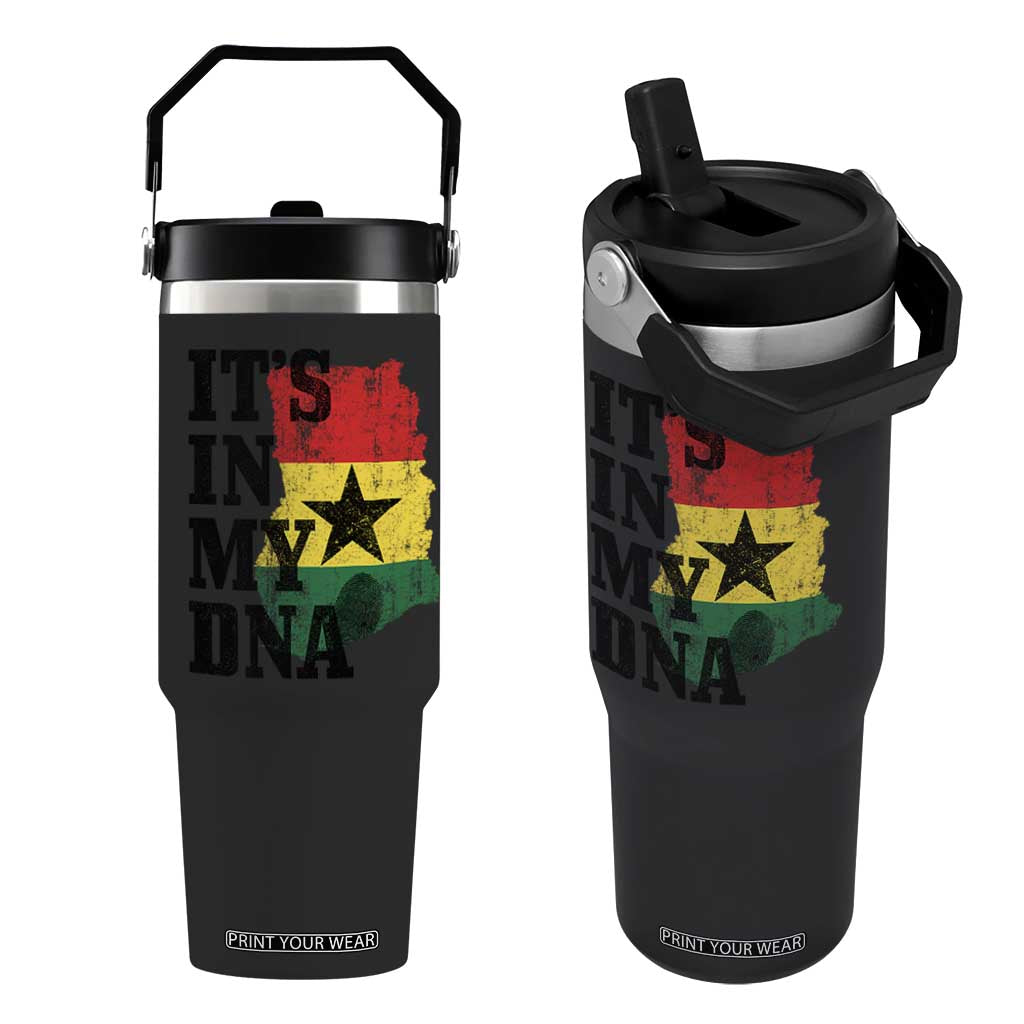 Its In My DNA Ghana Flip Straw Tumbler Proud Ghanaian Heritage Ghanese Roots Vintage Ghana Map Flag