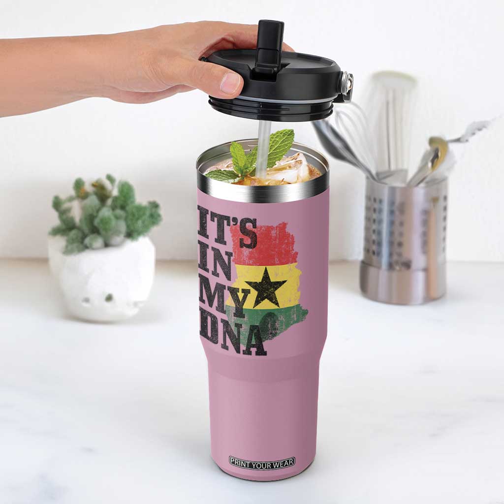 Its In My DNA Ghana Flip Straw Tumbler Proud Ghanaian Heritage Ghanese Roots Vintage Ghana Map Flag