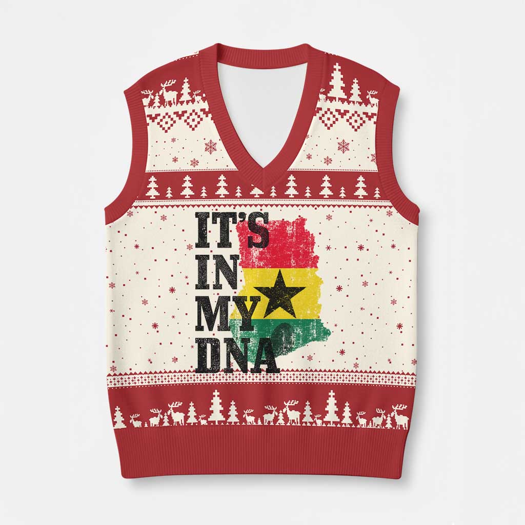 Its In My DNA Ghana V-Neck Knit Sweater Vest Proud Ghanaian Heritage Ghanese Roots Vintage Ghana Map Flag