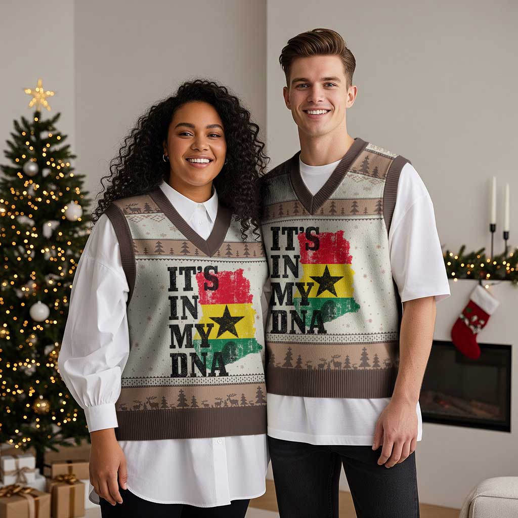 Its In My DNA Ghana V-Neck Knit Sweater Vest Proud Ghanaian Heritage Ghanese Roots Vintage Ghana Map Flag