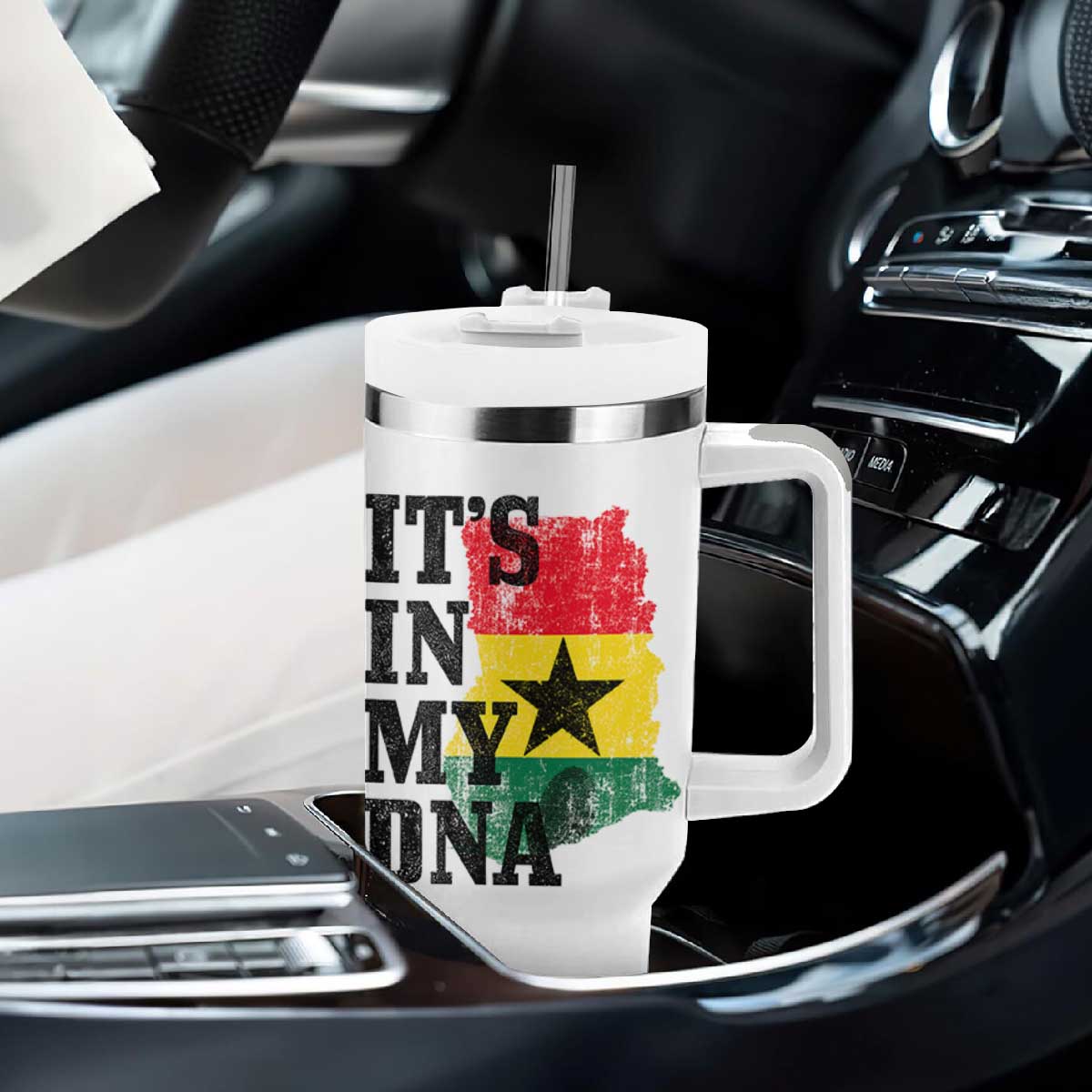 Its In My DNA Ghana Tumbler With Handle Proud Ghanaian Heritage Ghanese Roots Vintage Ghana Map Flag