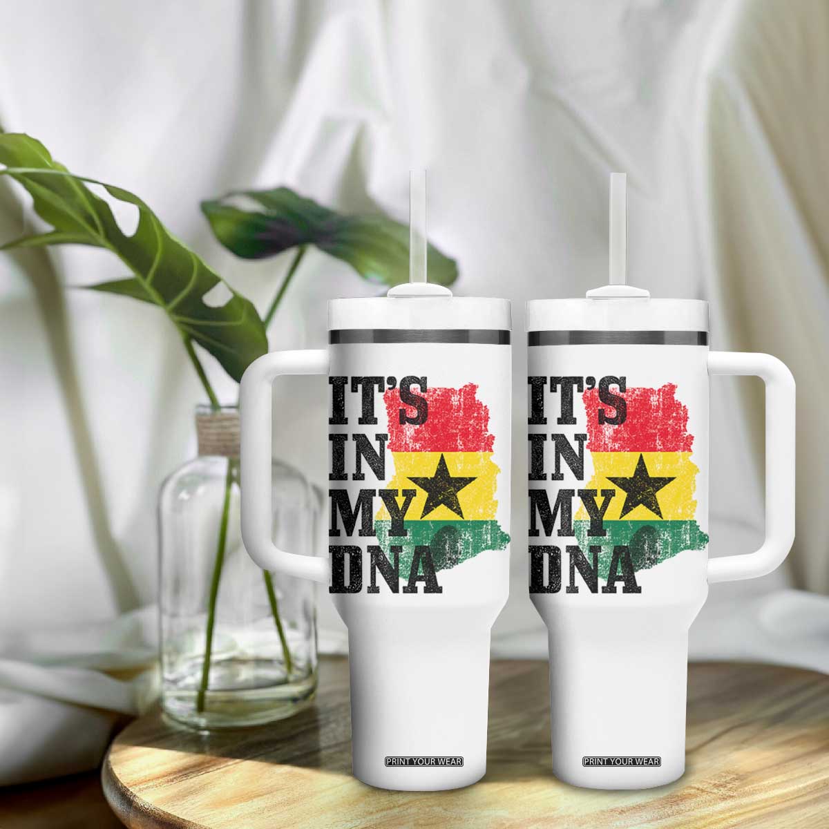 Its In My DNA Ghana Tumbler With Handle Proud Ghanaian Heritage Ghanese Roots Vintage Ghana Map Flag