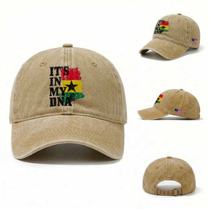 Its In My DNA Ghana Washed Cotton Baseball Cap Proud Ghanaian Heritage Ghanese Roots Vintage Ghana Map Flag