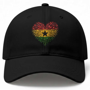 Ghana Flag Heart Ghanaian Flag Baseball Cap Heart Fireworks Patriotic Independence Day Celebration Graphic