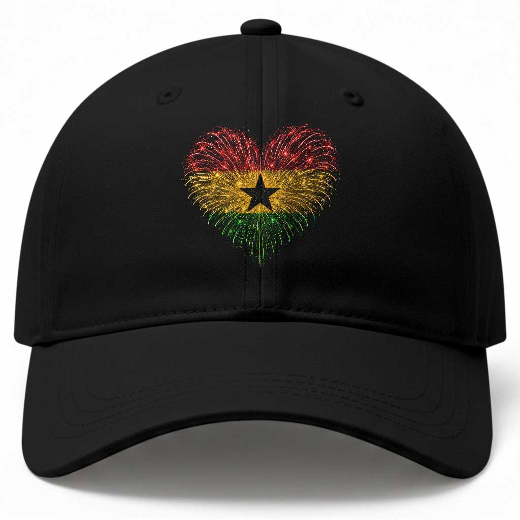 Ghana Flag Heart Ghanaian Flag Baseball Cap Heart Fireworks Patriotic Independence Day Celebration Graphic TS10 Print Your Wear