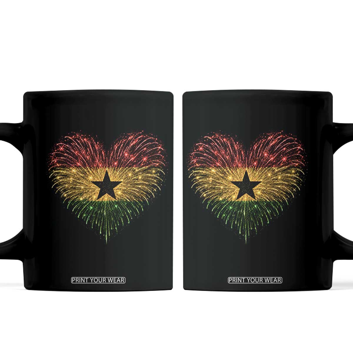Ghana Flag Heart Ghanaian Flag Coffee Mug Heart Fireworks Patriotic Independence Day Celebration Graphic