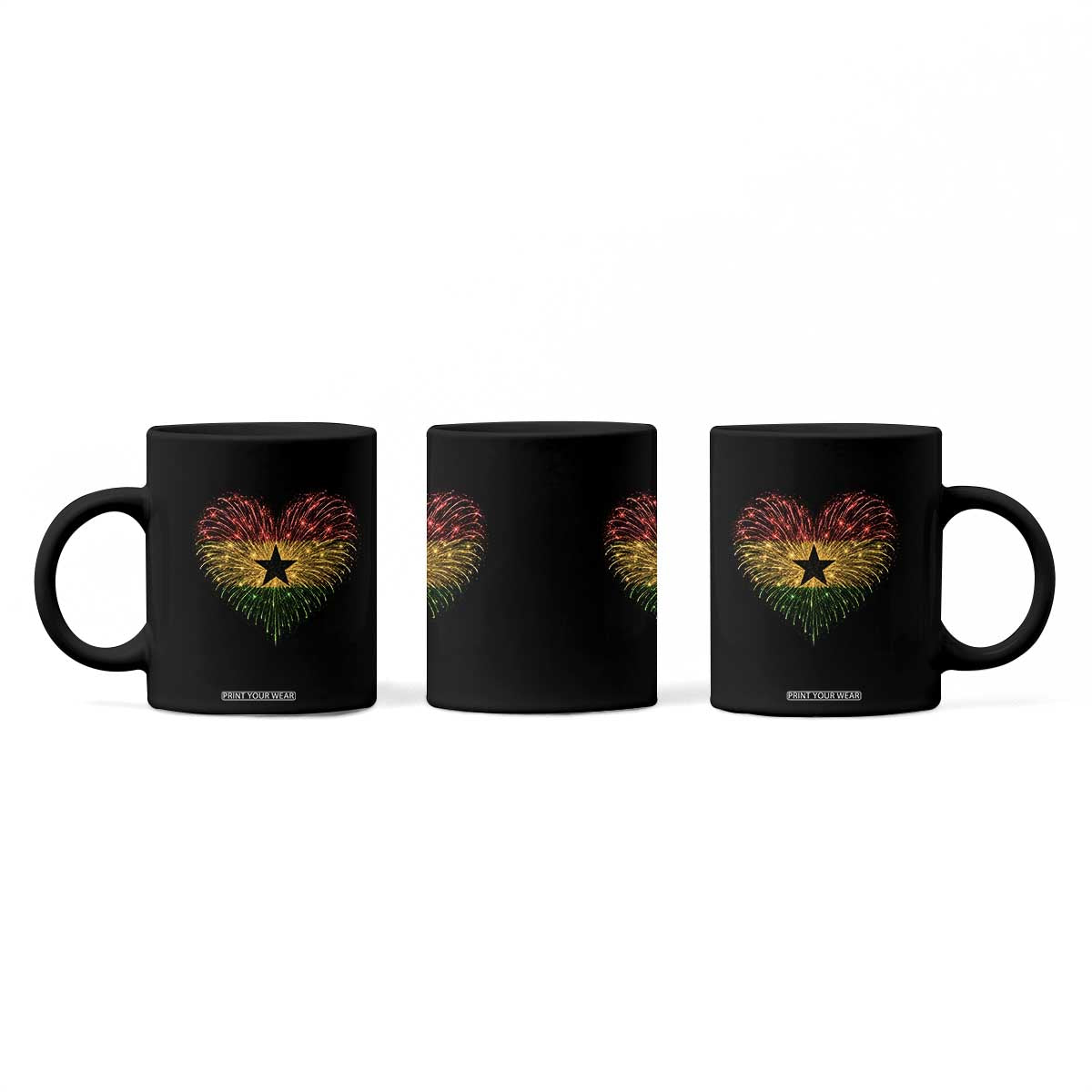 Ghana Flag Heart Ghanaian Flag Coffee Mug Heart Fireworks Patriotic Independence Day Celebration Graphic