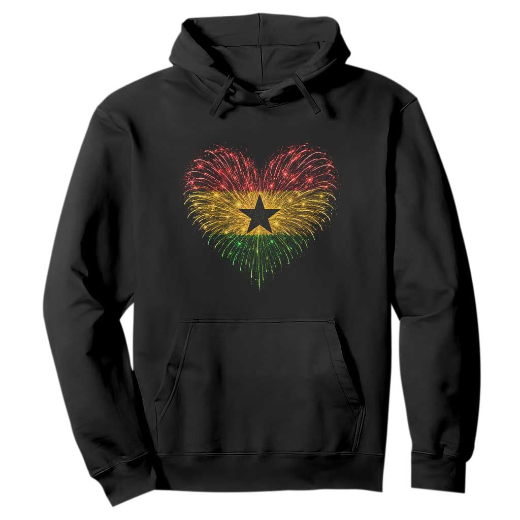 Ghana Flag Heart Ghanaian Flag Hoodie Heart Fireworks Patriotic Independence Day Celebration Graphic