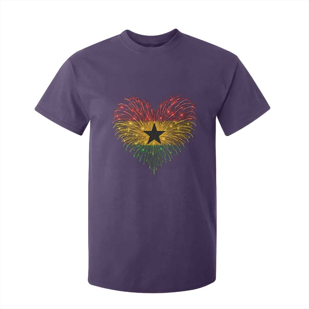 Ghana Flag Heart Ghanaian Flag T Shirt For Kid Heart Fireworks Patriotic Independence Day Celebration Graphic