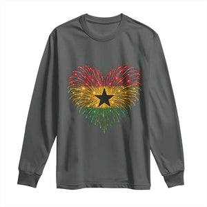 Ghana Flag Heart Ghanaian Flag Long Sleeve Shirt Heart Fireworks Patriotic Independence Day Celebration Graphic