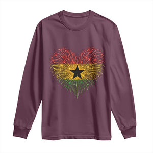 Ghana Flag Heart Ghanaian Flag Long Sleeve Shirt Heart Fireworks Patriotic Independence Day Celebration Graphic