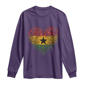 Ghana Flag Heart Ghanaian Flag Long Sleeve Shirt Heart Fireworks Patriotic Independence Day Celebration Graphic