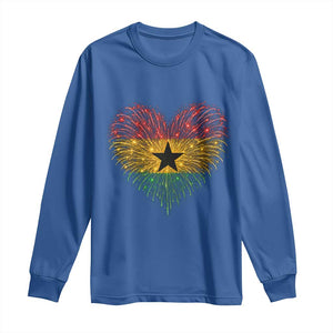 Ghana Flag Heart Ghanaian Flag Long Sleeve Shirt Heart Fireworks Patriotic Independence Day Celebration Graphic
