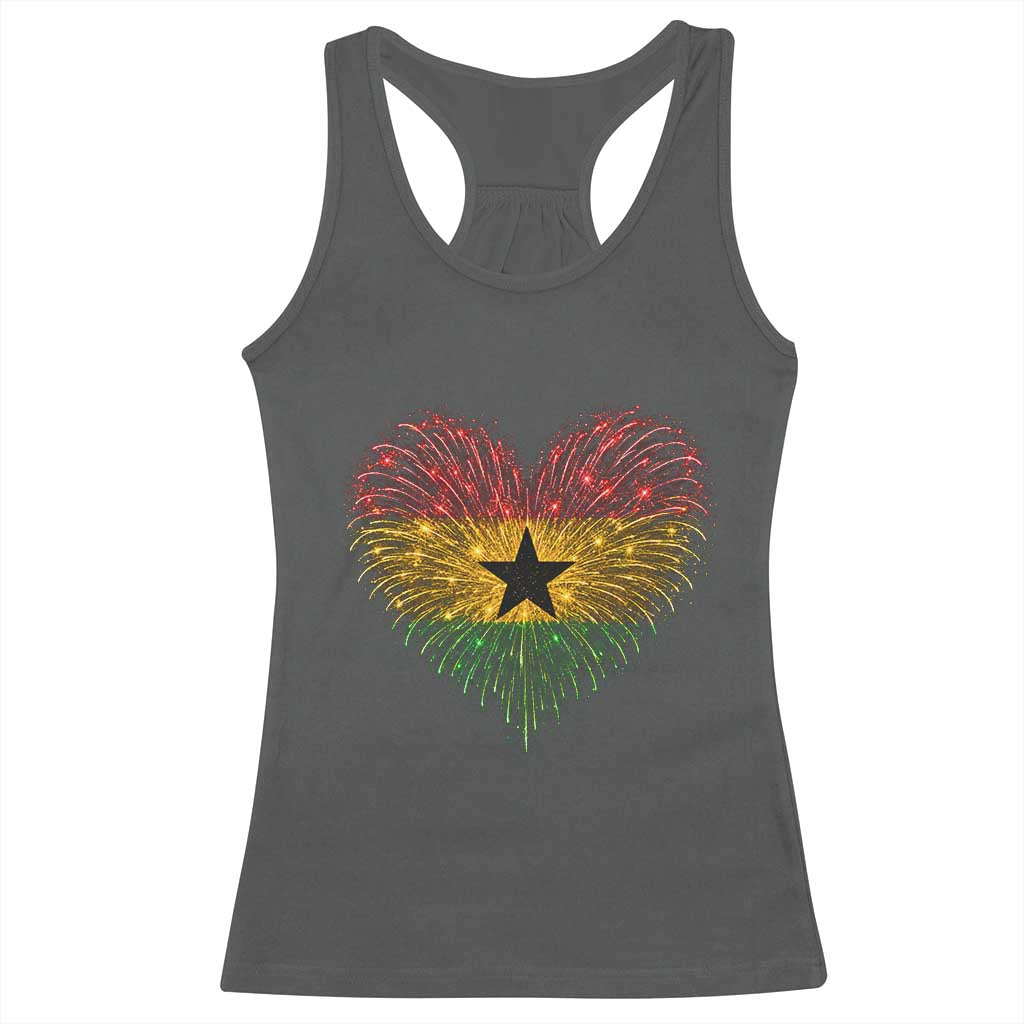 Ghana Flag Heart Ghanaian Flag Racerback Tank Top Heart Fireworks Patriotic Independence Day Celebration Graphic