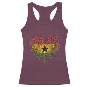 Ghana Flag Heart Ghanaian Flag Racerback Tank Top Heart Fireworks Patriotic Independence Day Celebration Graphic