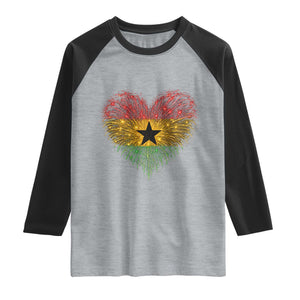 Ghana Flag Heart Ghanaian Flag Raglan Shirt Heart Fireworks Patriotic Independence Day Celebration Graphic