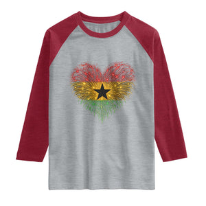 Ghana Flag Heart Ghanaian Flag Raglan Shirt Heart Fireworks Patriotic Independence Day Celebration Graphic
