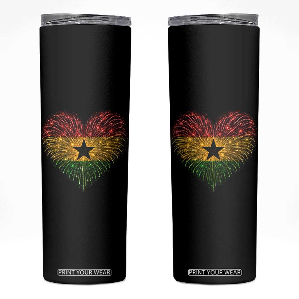 Ghana Flag Heart Ghanaian Flag Skinny Tumbler Heart Fireworks Patriotic Independence Day Celebration Graphic TS10 Black Print Your Wear