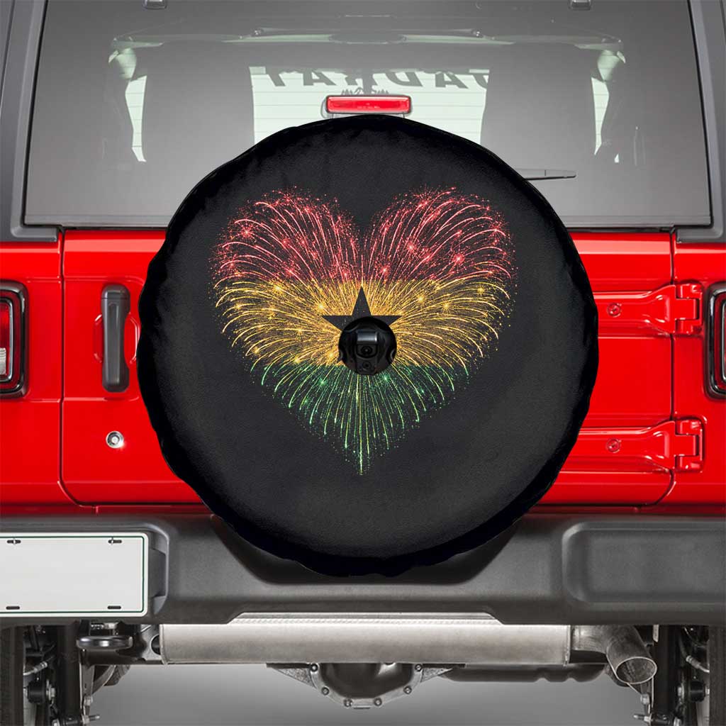 Ghana Flag Heart Ghanaian Flag Spare Tire Cover Heart Fireworks Patriotic Independence Day Celebration Graphic