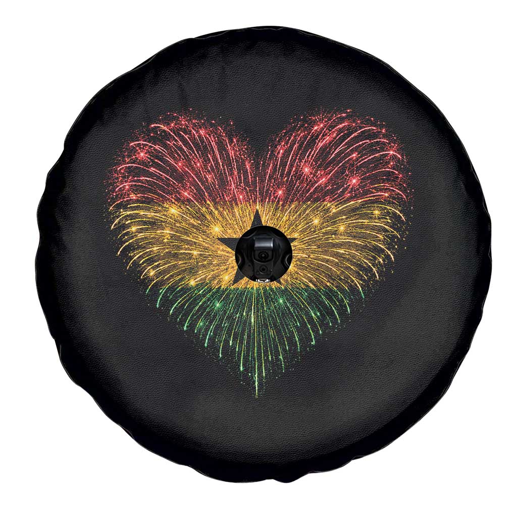 Ghana Flag Heart Ghanaian Flag Spare Tire Cover Heart Fireworks Patriotic Independence Day Celebration Graphic