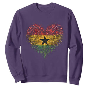 Ghana Flag Heart Ghanaian Flag Sweatshirt Heart Fireworks Patriotic Independence Day Celebration Graphic