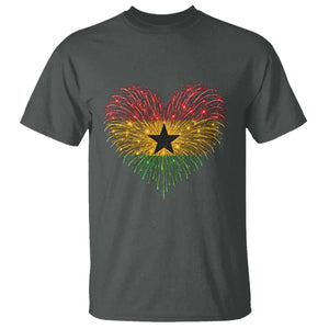 Ghana Flag Heart Ghanaian Flag T Shirt Heart Fireworks Patriotic Independence Day Celebration Graphic