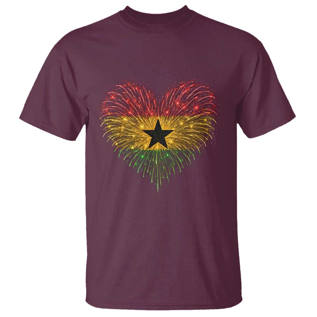 Ghana Flag Heart Ghanaian Flag T Shirt Heart Fireworks Patriotic Independence Day Celebration Graphic