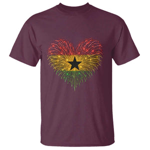 Ghana Flag Heart Ghanaian Flag T Shirt Heart Fireworks Patriotic Independence Day Celebration Graphic