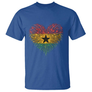Ghana Flag Heart Ghanaian Flag T Shirt Heart Fireworks Patriotic Independence Day Celebration Graphic