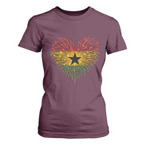 Ghana Flag Heart Ghanaian Flag T Shirt For Women Heart Fireworks Patriotic Independence Day Celebration Graphic