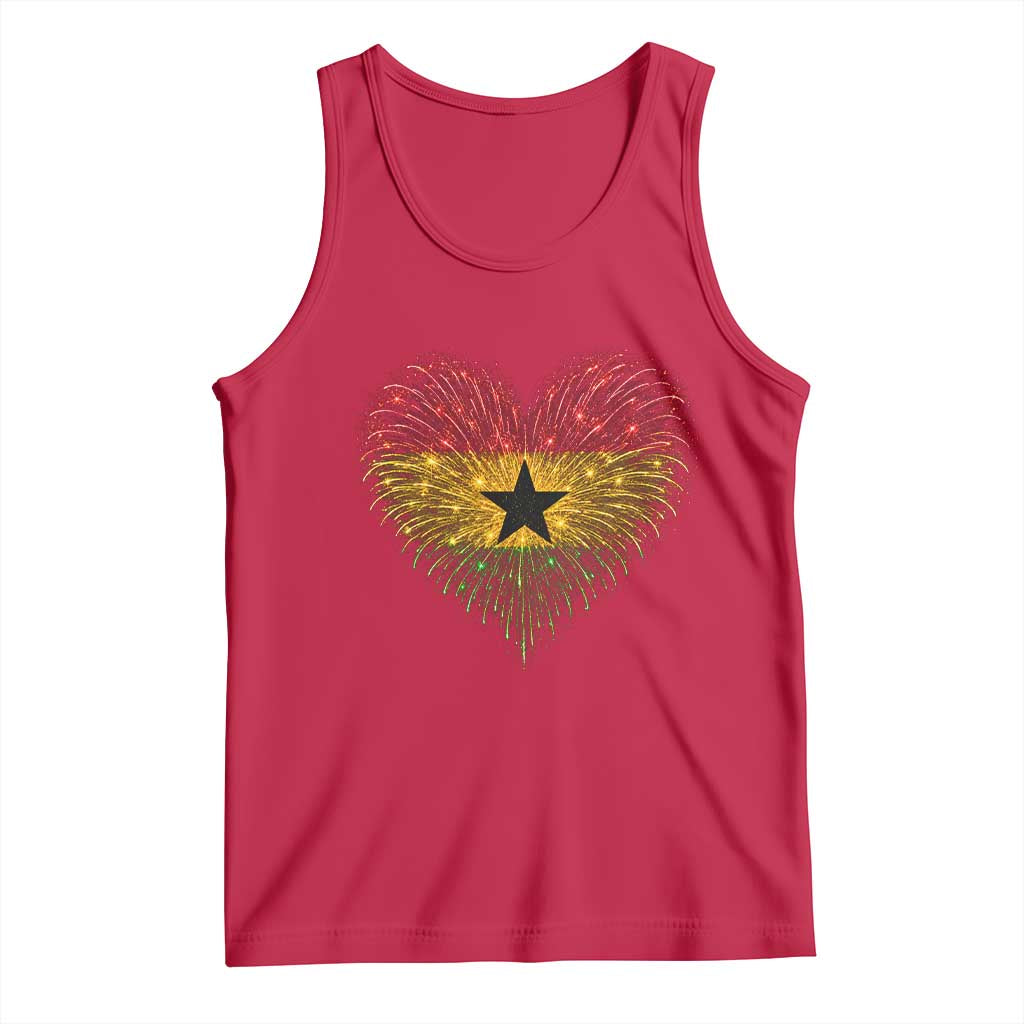 Ghana Flag Heart Ghanaian Flag Tank Top Heart Fireworks Patriotic Independence Day Celebration Graphic