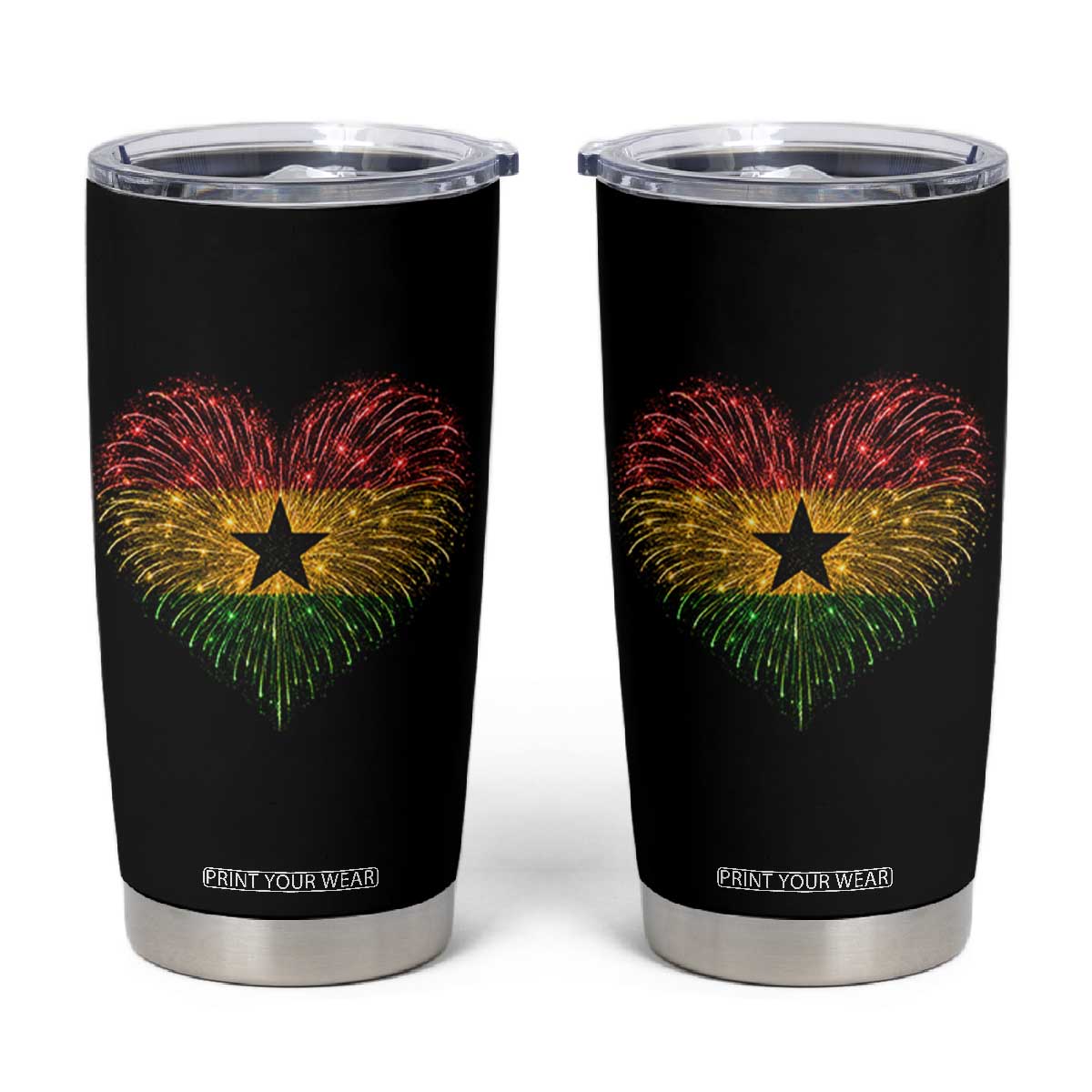 Ghana Flag Heart Ghanaian Flag Tumbler Cup Heart Fireworks Patriotic Independence Day Celebration Graphic
