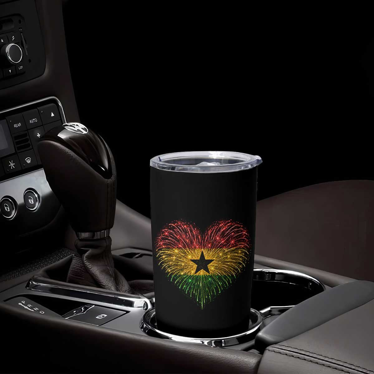 Ghana Flag Heart Ghanaian Flag Tumbler Cup Heart Fireworks Patriotic Independence Day Celebration Graphic