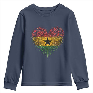 Ghana Flag Heart Ghanaian Flag Youth Sweatshirt Heart Fireworks Patriotic Independence Day Celebration Graphic