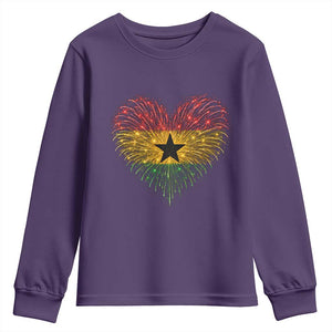 Ghana Flag Heart Ghanaian Flag Youth Sweatshirt Heart Fireworks Patriotic Independence Day Celebration Graphic