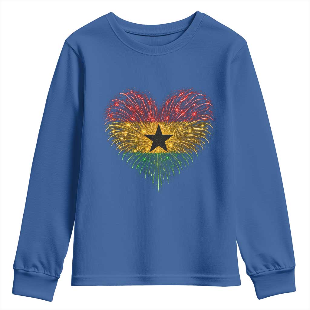 Ghana Flag Heart Ghanaian Flag Youth Sweatshirt Heart Fireworks Patriotic Independence Day Celebration Graphic