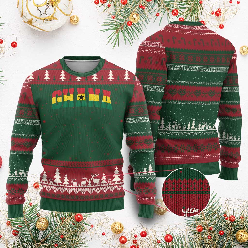 Vintage Ghana Flag Varsity Ugly Christmas Sweater Classic Ghanaian Pride Heritage Graphic