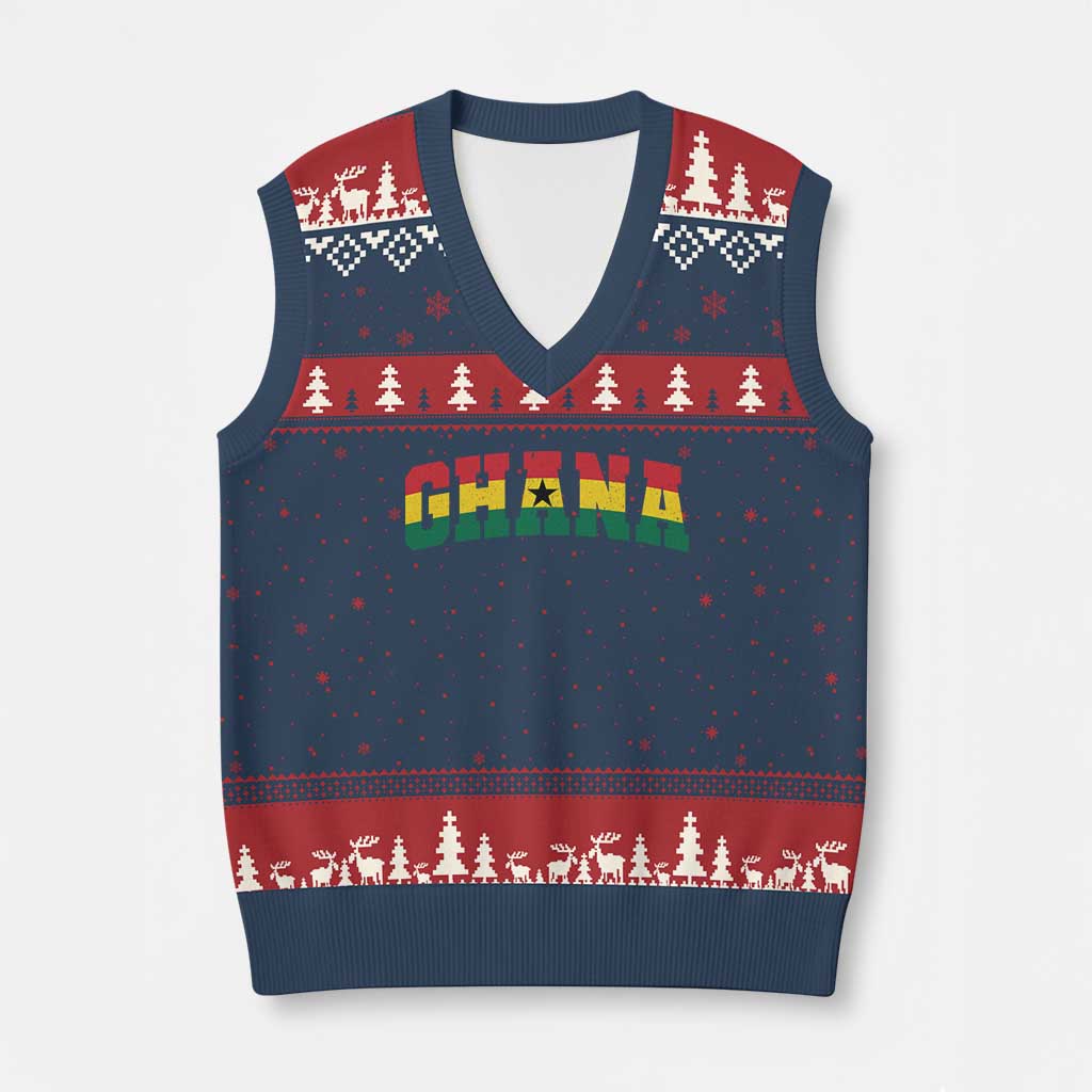 Vintage Ghana Flag Varsity V-Neck Knit Sweater Vest Classic Ghanaian Pride Heritage Graphic TS10 Navy Red Print Your Wear